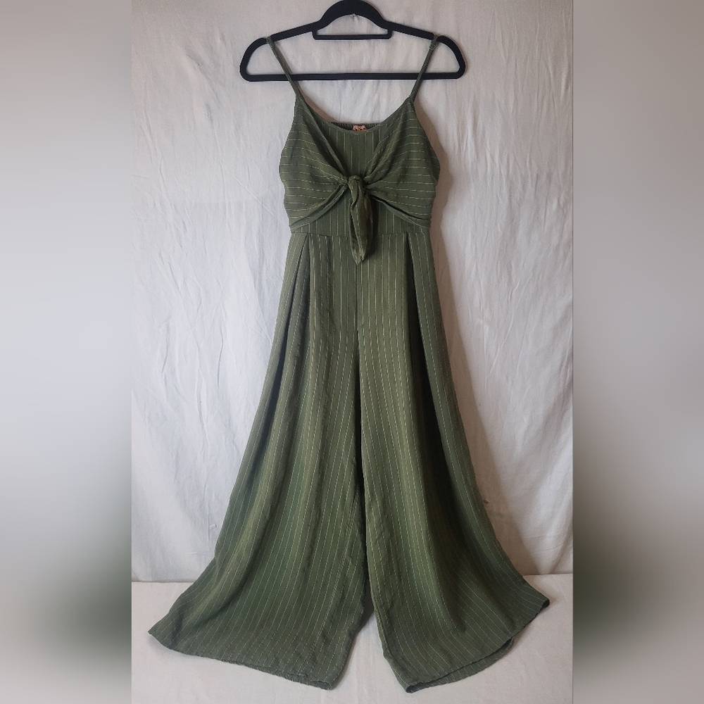 Olive Green Wide-Leg Jumpsuit with Front Tie